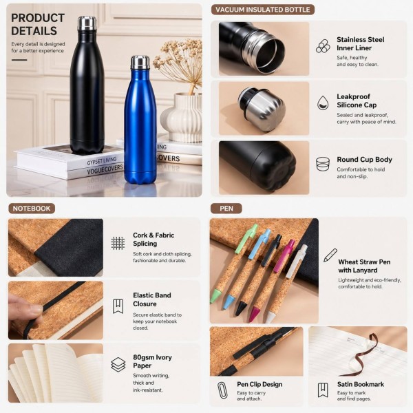 Custom Bottle, Cork Notebook & Pen Gift Set detail 1