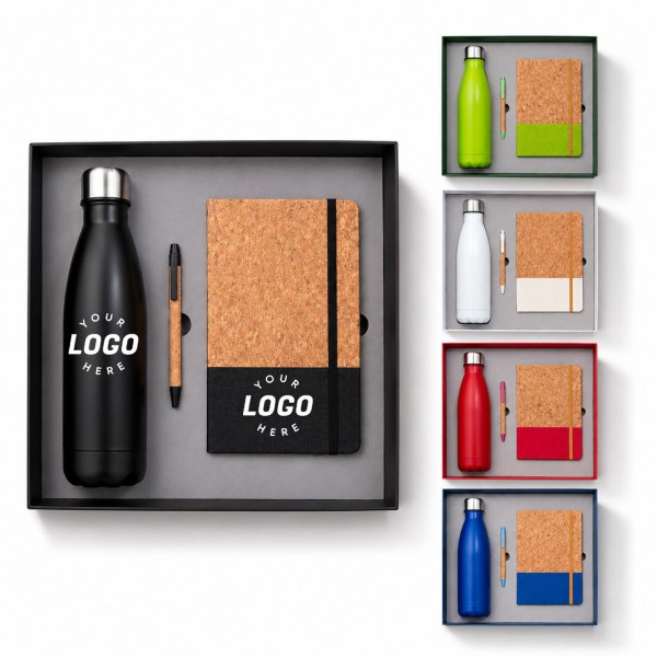 Custom Bottle, Cork Notebook & Pen Gift Set