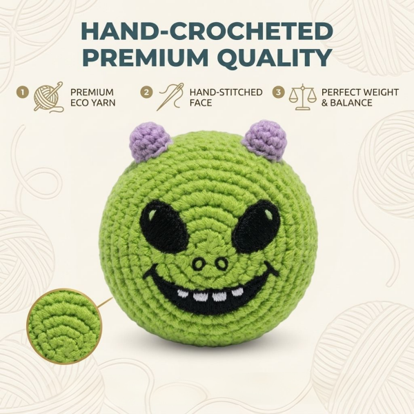 Alien hacky sack crocheted quality detail