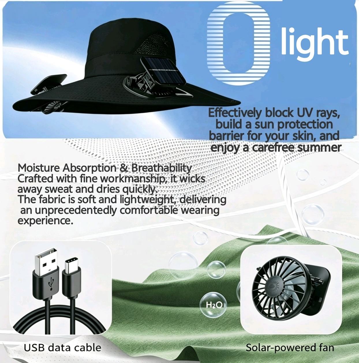 Custom Solar Fan Wide-Brim Hat detail 1
