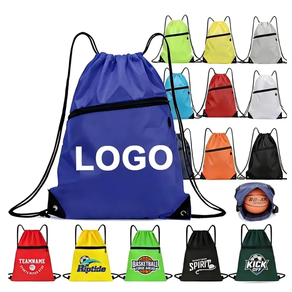 Custom Drawstring Backpack with Zipper Pocket