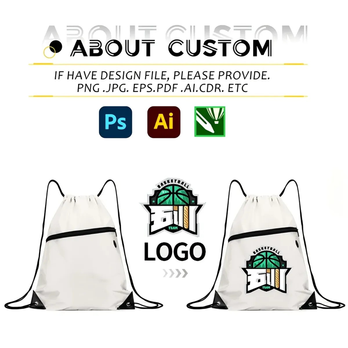 Custom Drawstring Backpack with Zipper Pocket detail 4