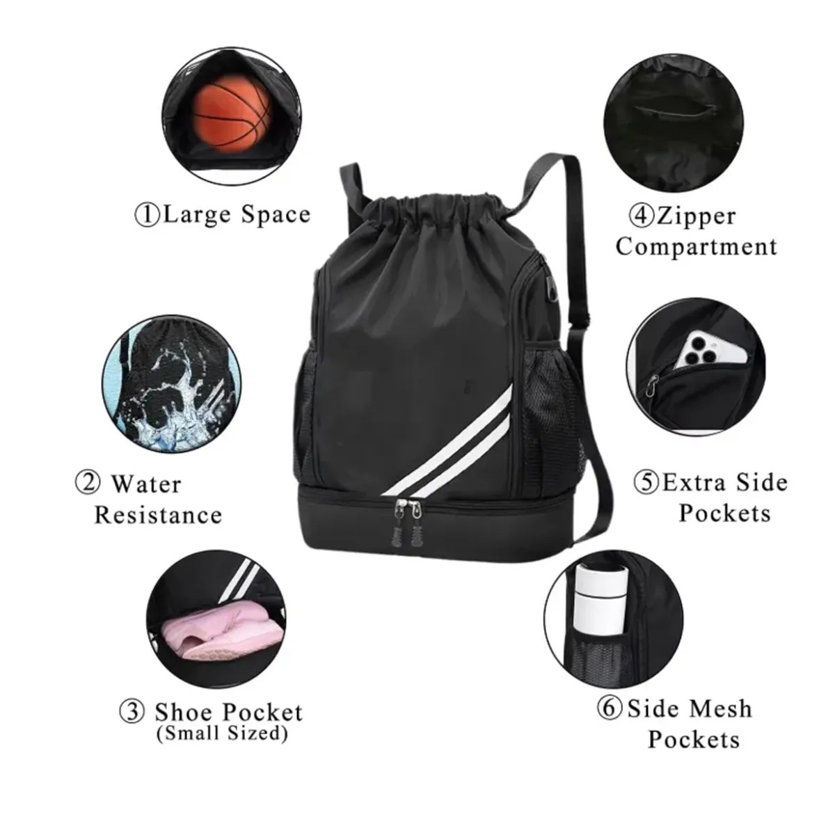Custom Sports Drawstring Backpack with Shoe Compartment detail 3
