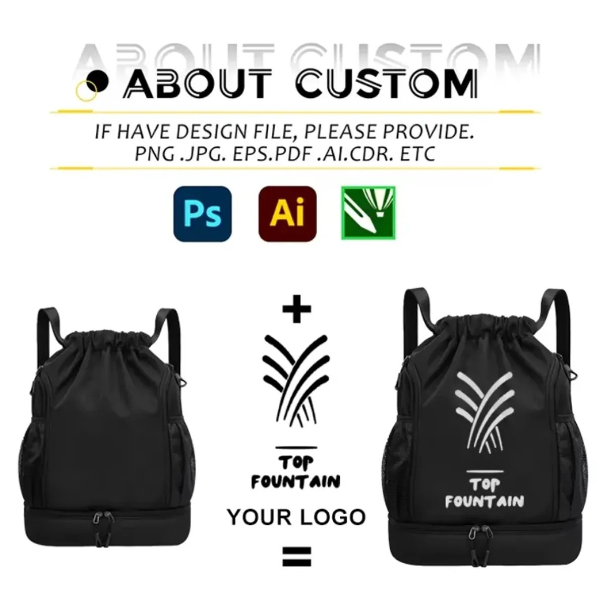 Custom Sports Drawstring Backpack with Shoe Compartment detail 4