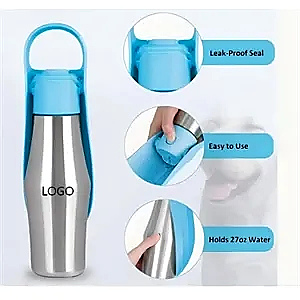 Custom Stainless Steel Pet Water Bottle with Drinking Bowl