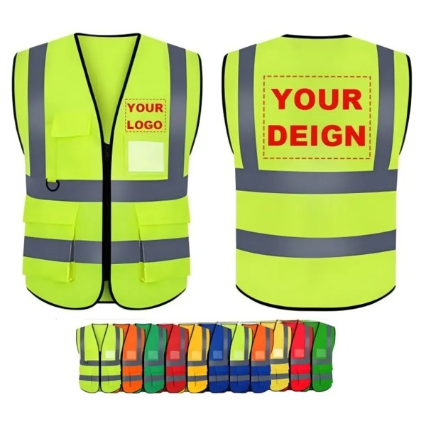 Custom Reflective Safety Vest with Utility Pockets detail 1