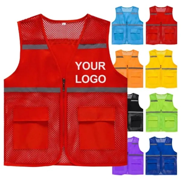 Custom Breathable Mesh Safety Vest with Pockets detail 1