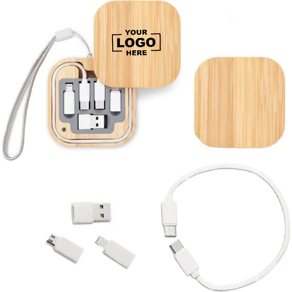 Custom Bamboo Charging Cable Kit